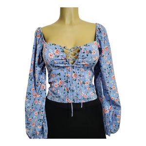 Abercrombie & Fitch Ladies XS Ditsy Print Long Sleeve Top Blue New